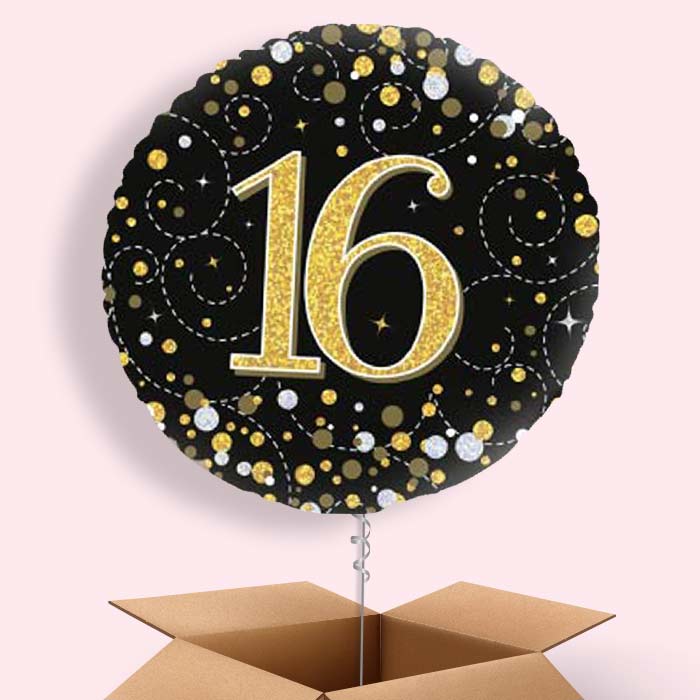 Black and Gold Holographic 16th Birthday 18" Balloon in a Box