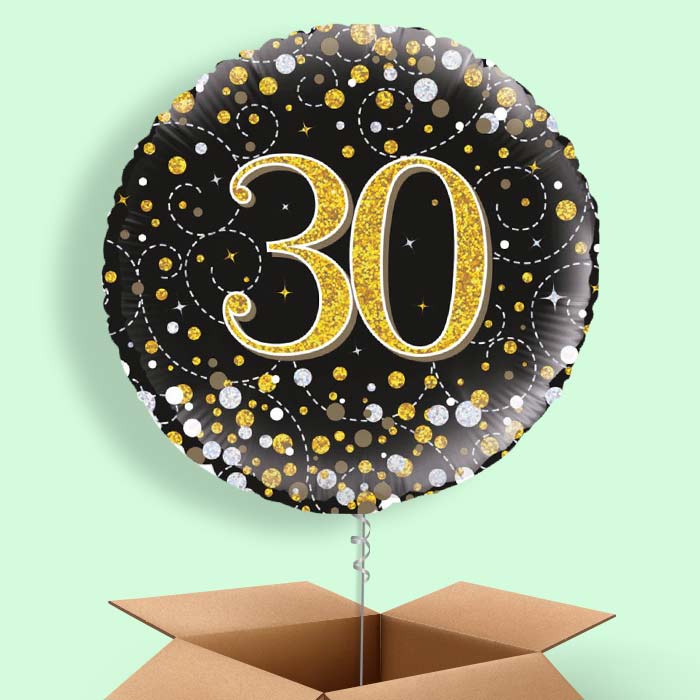 Black and Gold Holographic 30th Birthday 18&#34; Balloon in a Box