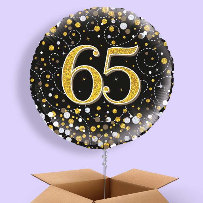 Black and Gold Holographic 65th Birthday 18&#34; Balloon in a Box