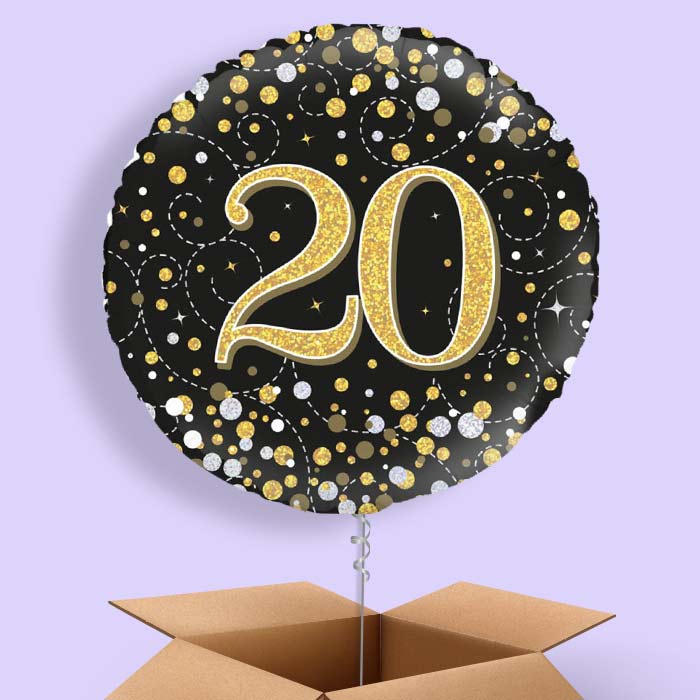 Black and Gold Holographic 20th Birthday 18&#34; Balloon in a Box