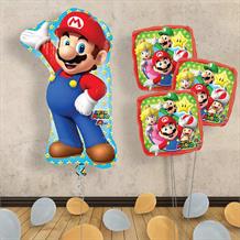 Super Mario Giant Balloon with 3 Balloon Bouquet Inflated Balloon in a Box