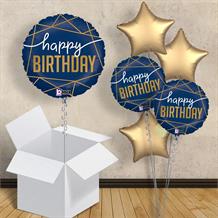 Navy Blue and Gold Happy Birthday 18" Balloon in a Box