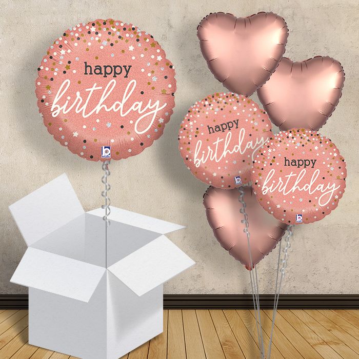 Rose Gold Confetti Holographic Happy Birthday 18" Balloon in a Box