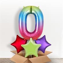 Rainbow Coloured Giant Number 0 Balloon in a Box Gift