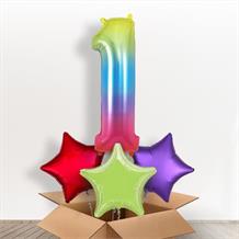 Rainbow Coloured Giant Number 1 Balloon in a Box Gift