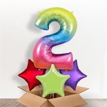 Rainbow Coloured Giant Number 2 Balloon in a Box Gift