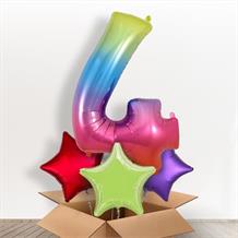 Rainbow Coloured Giant Number 4 Balloon in a Box Gift