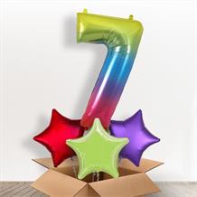 Rainbow Coloured Giant Number 7 Balloon in a Box Gift