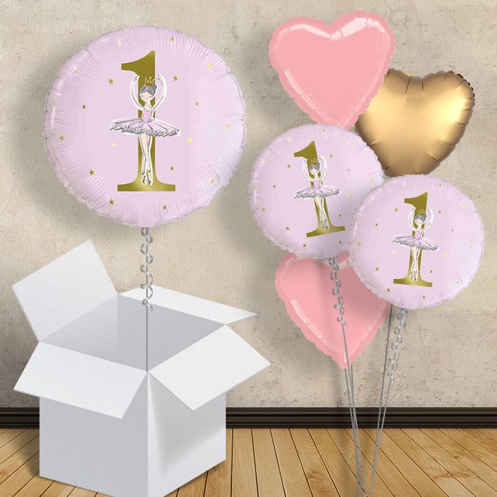 Pink and Gold Ballerina | Ballet 1st Birthday 18&#34; Balloon in a Box