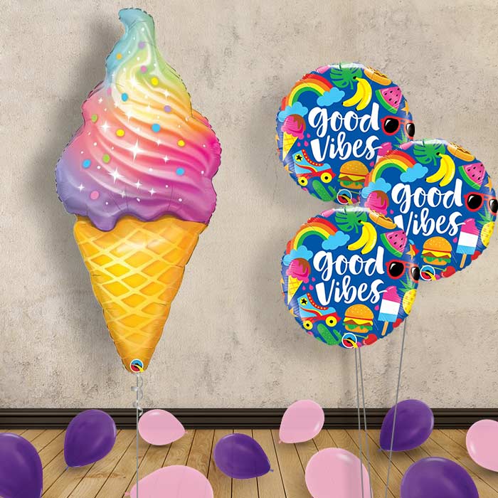 Ice Cream Cone Inflated Helium Balloons Delivered | Party Save Smile