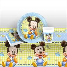 Baby Mickey Mouse Gingham 8 to 48 Guest Starter Party Pack - Tablecover | Cups | Plates | Napkins