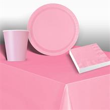 Baby Pink Solid Coloured 8 to 48 Guest Starter Party Pack - Tablecover | Cups | Plates | Napkins