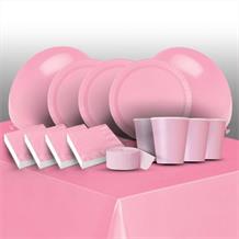 Baby Pink Solid Coloured 8 to 48 Guest Premium Party Pack - Tableware | Balloons | Decoration