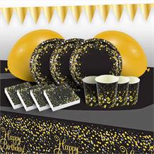 Black and Gold Sparkling Party 8 to 48 Guest Premium Party Pack - Tableware | Balloons | Decoration
