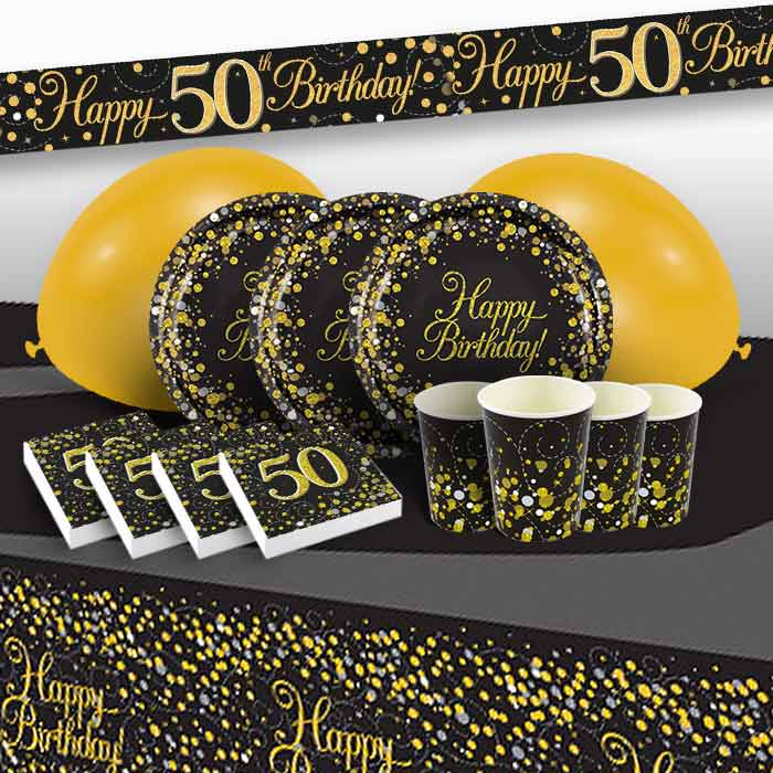 Black & Gold Sparkle Premium 50th Birthday Party Pack