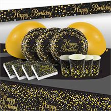 Black and Gold Sparkling Happy Birthday Party 8 to 48 Guest Premium Party Pack - Tableware | Balloons | Decoration