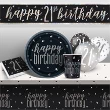 Black and Silver Holographic 21st Birthday 8 to 48 Guest Premium Party Pack - Tableware | Balloons | Decoration