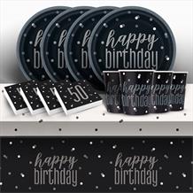 Black and Silver Holographic 50th Birthday 8 to 48 Guest Starter Party Pack - Tablecover | Cups | Plates | Napkins