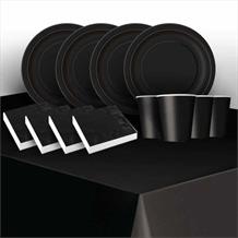 Black Solid Coloured 8 to 48 Guest Starter Party Pack - Tablecover | Cups | Plates | Napkins