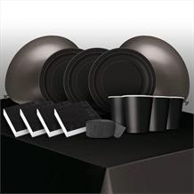Black Solid Coloured 8 to 48 Guest Premium Party Pack - Tableware | Balloons | Decoration