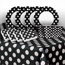 Black Polka Dot 8 to 48 Guest Starter Party Pack - Tablecover | Cups | Plates | Napkins