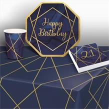 Blue and Gold Geode 21st Birthday 8 to 48 Guest Starter Party Pack - Tablecover | Cups | Plates | Napkins - Buy Online