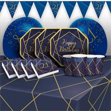 Blue and Gold Geode 21st Birthday 8 to 48 Guest Premium Party Pack - Tableware | Balloons | Decoration - Buy Online