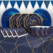 Blue and Gold Geode 30th Birthday 8 to 48 Guest Premium Party Pack - Tableware | Balloons | Decoration - Buy Online