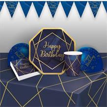 Blue and Gold Geode Happy Birthday 8 to 48 Guest Premium Party Pack - Tableware | Balloons | Decoration - Buy Online