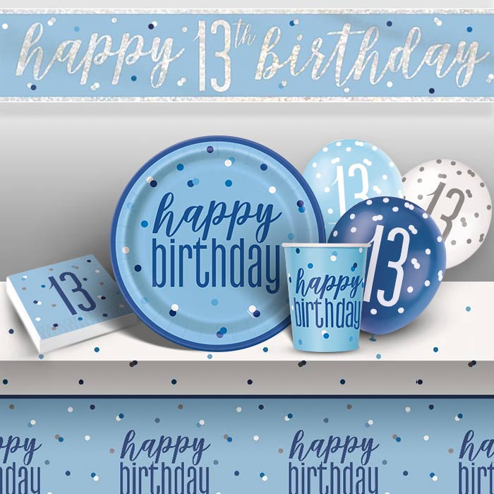 100th & Happy Birthday Birthday Glitz Blue 6" Badge age 13th