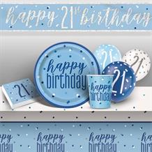 Blue and Silver Holographic 21st Birthday 8 to 48 Guest Premium Party Pack - Tableware | Balloons | Decoration
