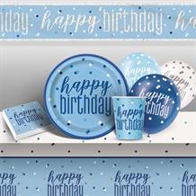 Blue and Silver Holographic Happy Birthday 8 to 48 Guest Premium Party Pack - Tableware | Balloons | Decoration