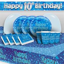 Blue Star Happy 10th Birthday 8 to 48 Guest Premium Party Pack - Tableware | Balloons | Decoration