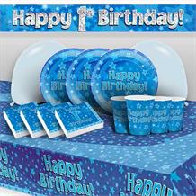 Blue Star Happy 1st Birthday 8 to 48 Guest Premium Party Pack - Tableware | Balloons | Decoration