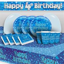 Blue Star Happy 4th Birthday 8 to 48 Guest Premium Party Pack - Tableware | Balloons | Decoration