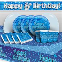 Blue Star Happy 6th Birthday 8 to 48 Guest Premium Party Pack - Tableware | Balloons | Decoration
