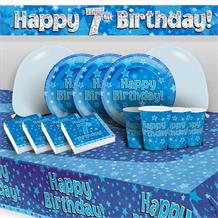 Blue Star Happy 7th Birthday 8 to 48 Guest Premium Party Pack - Tableware | Balloons | Decoration
