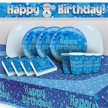 Blue Star Happy 8th Birthday 8 to 48 Guest Premium Party Pack - Tableware | Balloons | Decoration