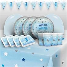 Blue Twinkle Star 1st Birthday 8 to 48 Guest Premium Party Pack - Tableware | Balloons | Decoration