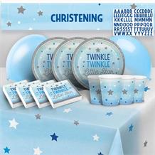Blue Twinkle Star Christening 8 to 48 Guest Premium Party Pack - Tableware | Balloons | Decoration