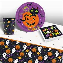 Cat and Pumpkin | Halloween Party 8 to 48 Guest Starter Party Pack - Tablecover | Cups | Plates | Napkins