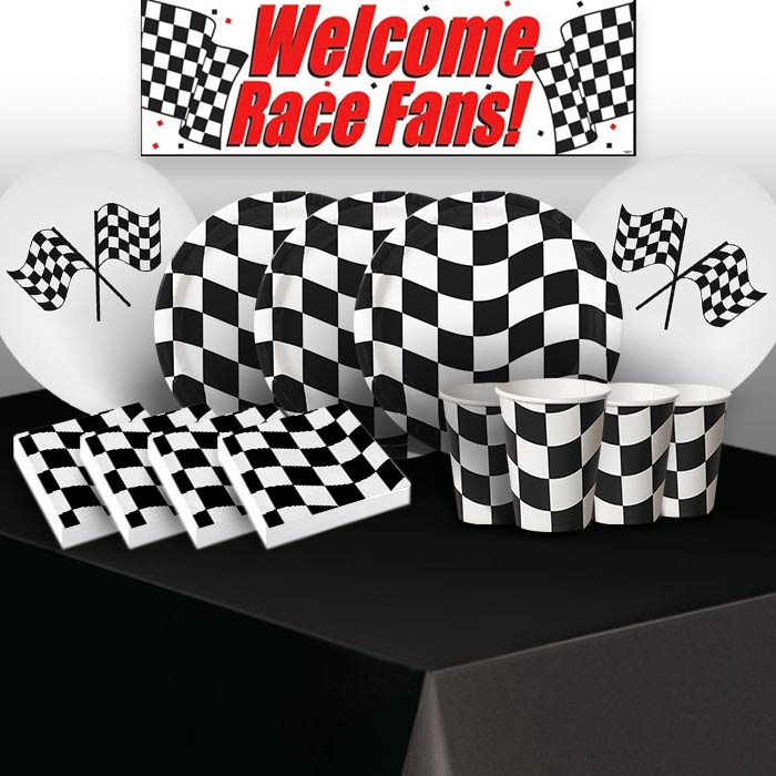 Chequered Flag Racing 8 to 48 Guest Premium Party Pack - Tableware | Balloons | Decoration