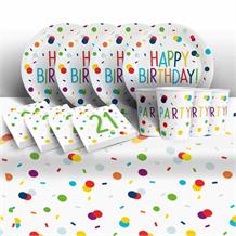 Rainbow Colourful Confetti 21st Birthday Party 8 to 48 Guest Starter Party Pack - Tablecover | Cups | Plates | Napkins