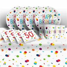 Rainbow Colourful Confetti 50th Birthday Party 8 to 48 Guest Starter Party Pack - Tablecover | Cups | Plates | Napkins