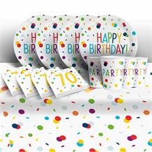 Rainbow Colourful Confetti 70th Birthday Party 8 to 48 Guest Starter Party Pack - Tablecover | Cups | Plates | Napkins