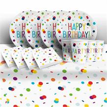 Rainbow Colourful Confetti Happy Birthday Party 8 to 48 Guest Starter Party Pack - Tablecover | Cups | Plates | Napkins