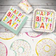 Doughnut | Donut Sprinkles 8 to 48 Guest Starter Party Pack - Tablecover | Cups | Plates | Napkins