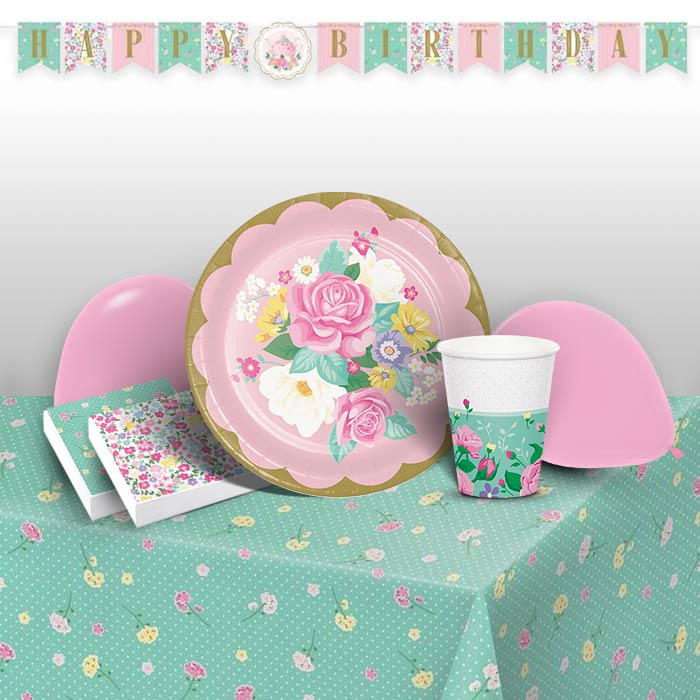 Floral Tea Party 8 to 48 Guest Premium Party Pack - Tableware | Balloons | Decoration
