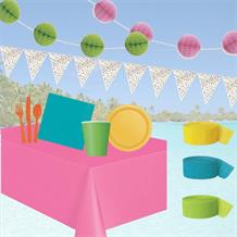Bright Colours Garden Party Tableware and Decorations Pack