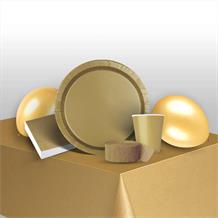 Gold Solid Coloured 8 to 48 Guest Premium Party Pack - Tableware | Balloons | Decoration